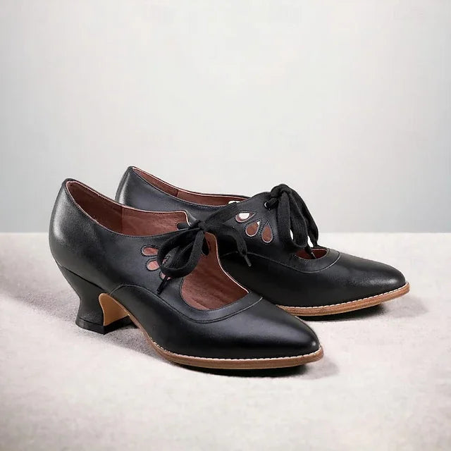 Vintage Læderhæle med Snøre | Stil & Optimal Komfort