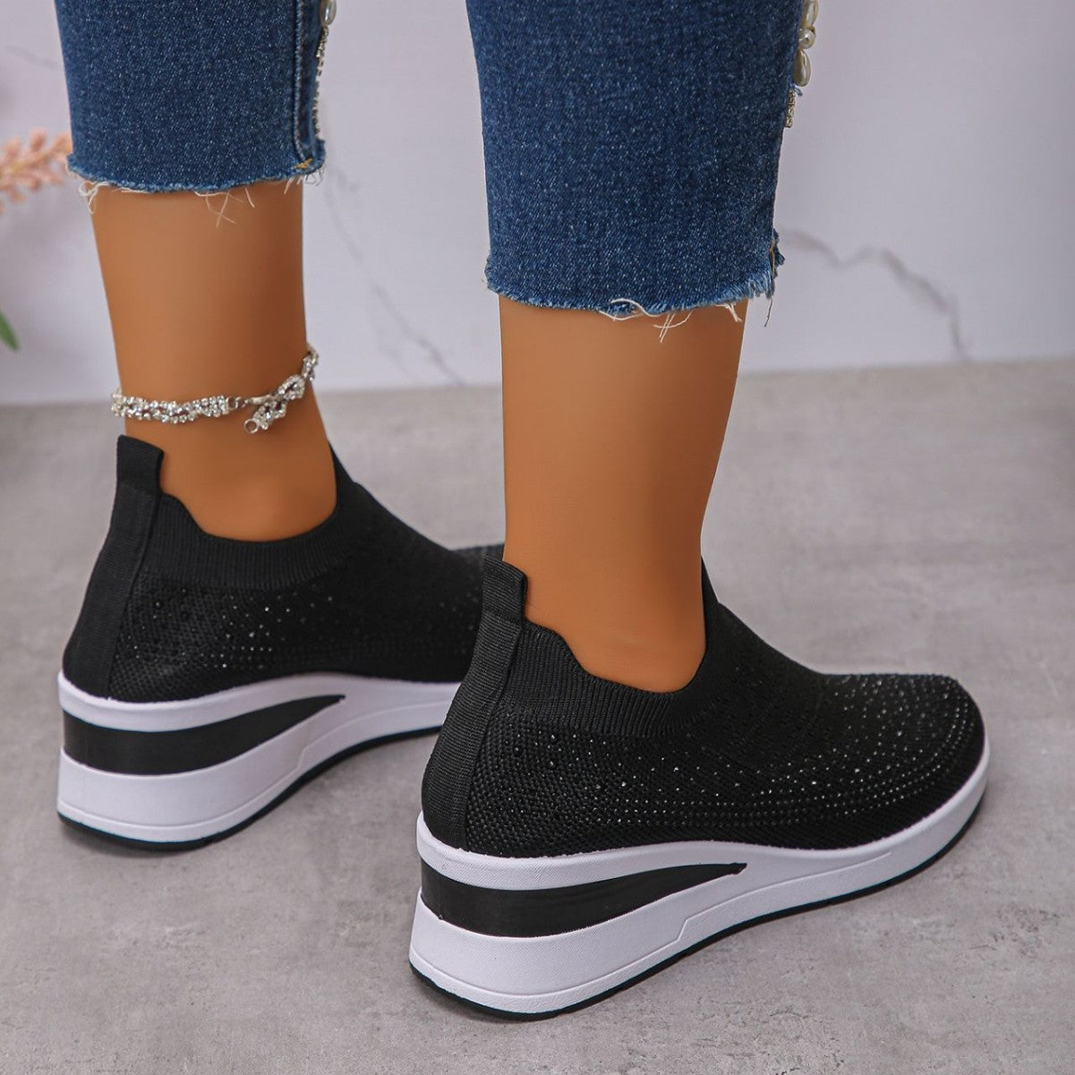 Wedge Sneakers med Krystaller | Luksus & Ortopædisk Komfort