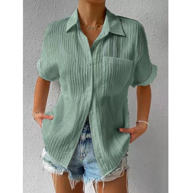 Blonde Casual Løs Skjorte med Rund Hals