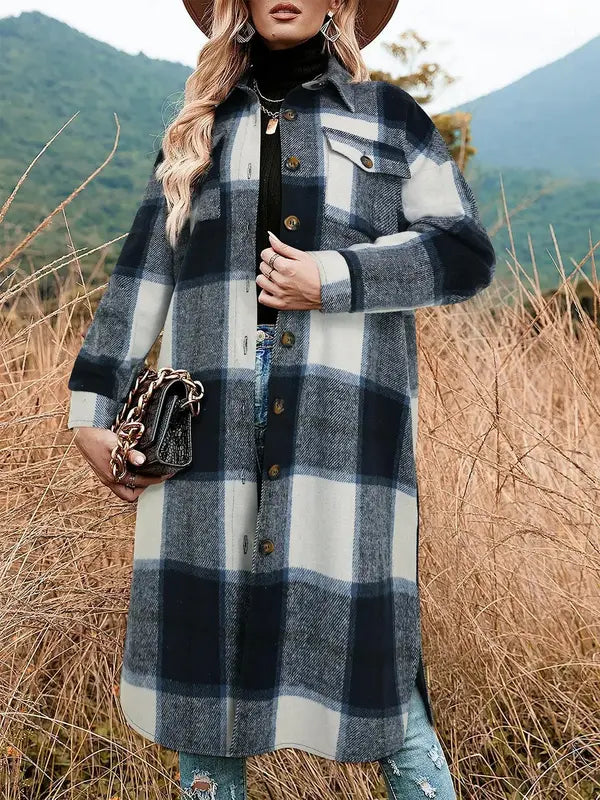 Women's Button-Front Warm Coat with Side Slits