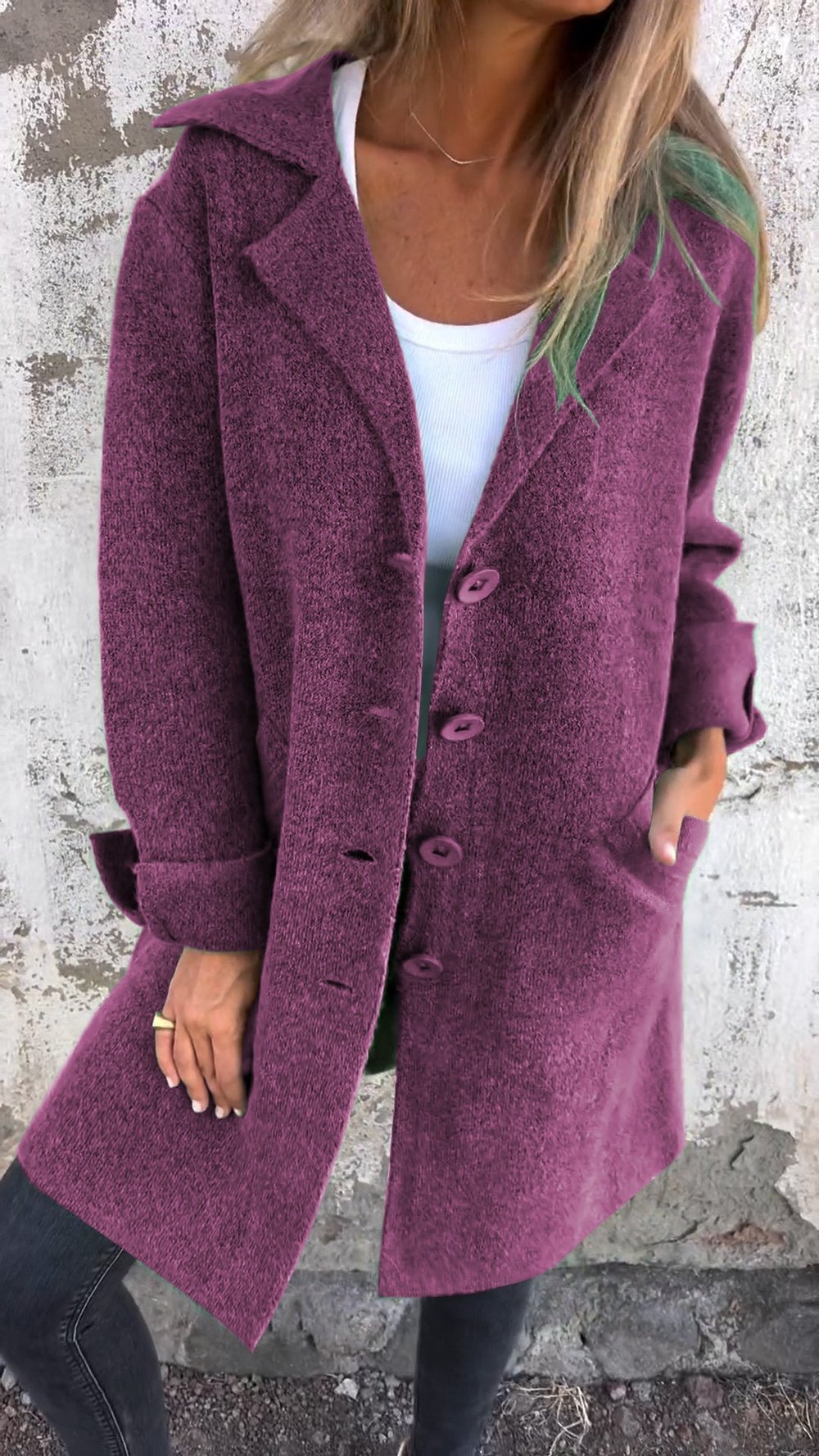 Casual Uldfrakke med Revers – Lang og Elegant