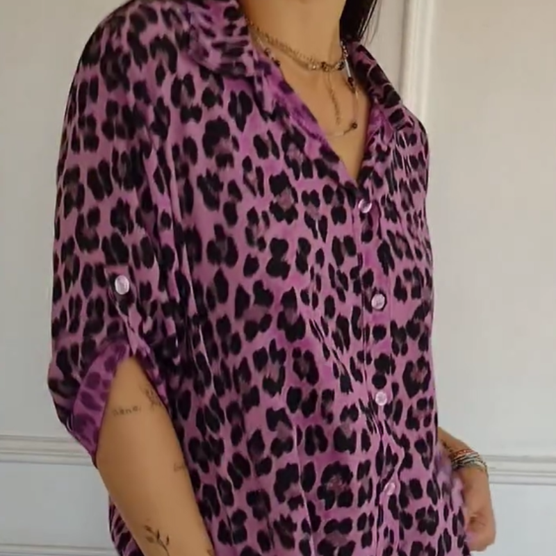 Stilfuld Skjorte med Leopardprint og Justerbar Ærme