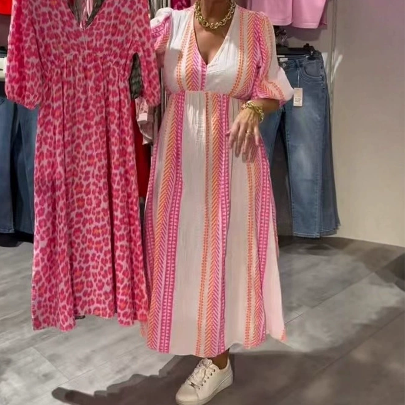 Elegant Damekjole med V-udskæring og Print