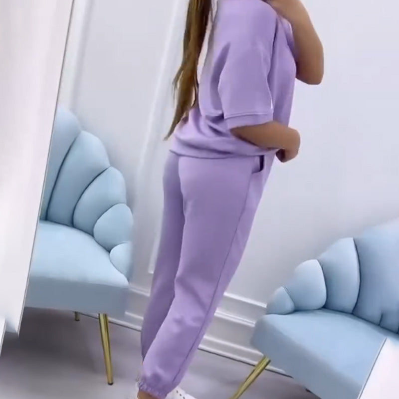 Dame Sæt – Casual Top & Bukser i Ensfarvet Design