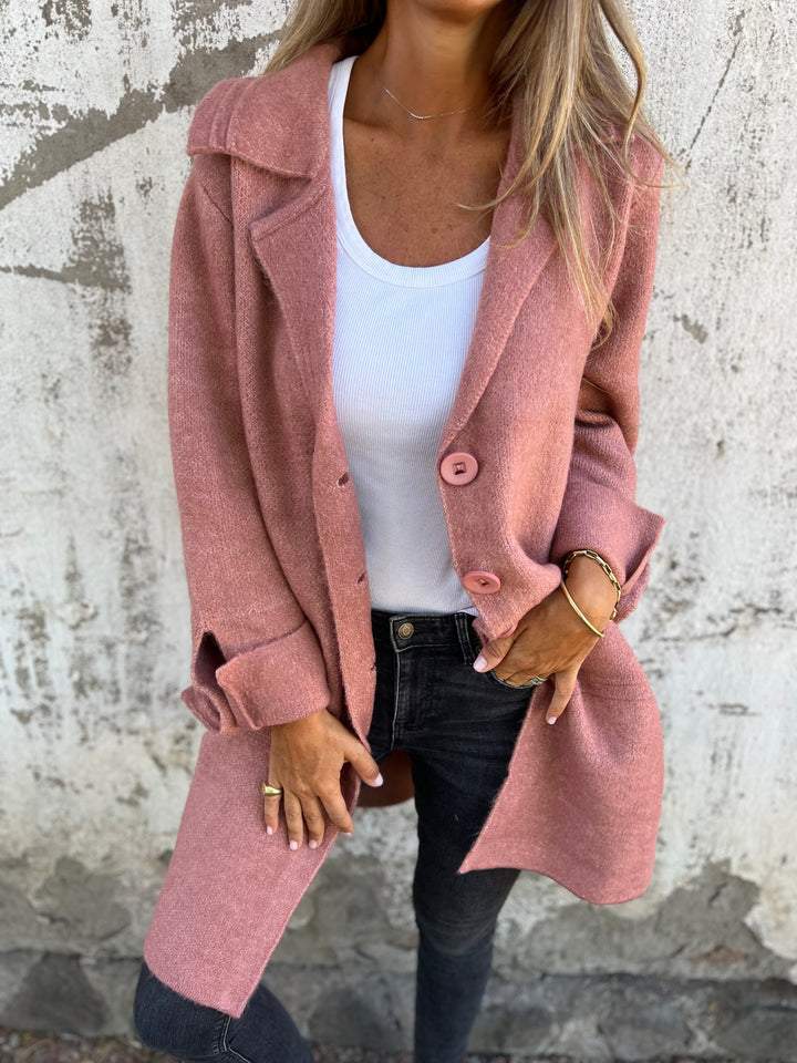 Casual Uldfrakke med Revers – Lang og Elegant