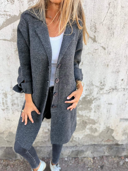 Casual Uldfrakke med Revers – Lang og Elegant