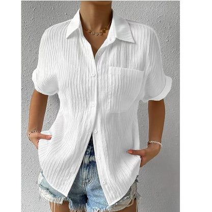 Blonde Casual Løs Skjorte med Rund Hals