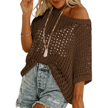 Sommertrøje til Kvinder – Scoop Neck med Hule Crochet-Detaljer
