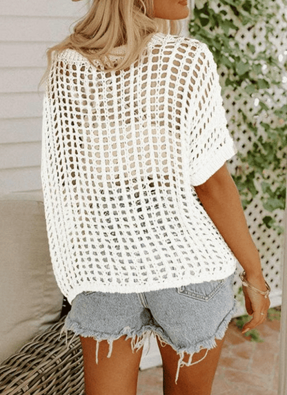 Sommertrøje til Kvinder – Scoop Neck med Hule Crochet-Detaljer