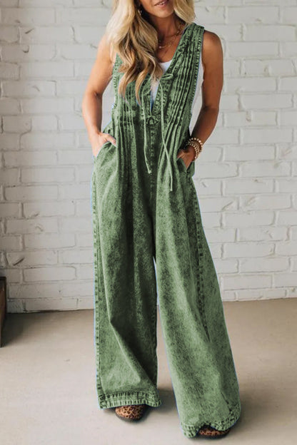 Elegant Jumpsuit med Stropper og Plisserede Detaljer