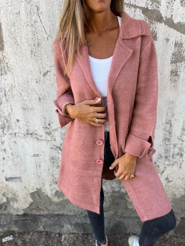 Casual Uldfrakke med Revers – Lang og Elegant
