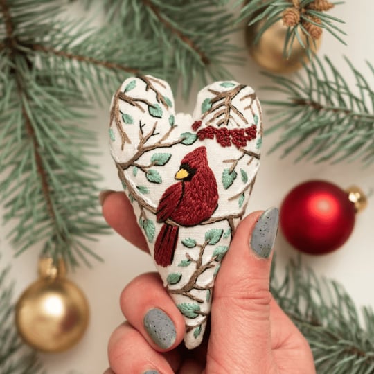 Hjerteformet Juleornament | DIY Broderikit