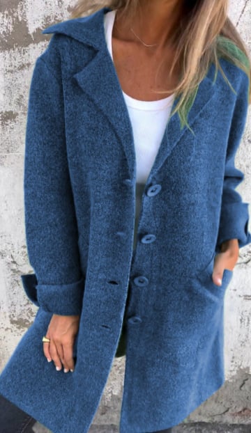 Casual Uldfrakke med Revers – Lang og Elegant