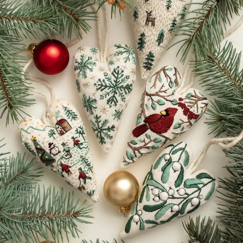 Hjerteformet Juleornament | DIY Broderikit