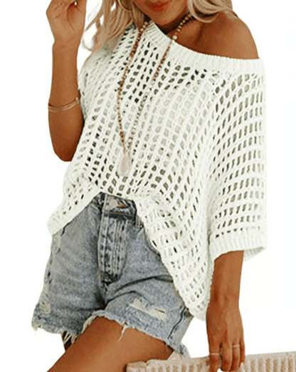 Sommertrøje til Kvinder – Scoop Neck med Hule Crochet-Detaljer