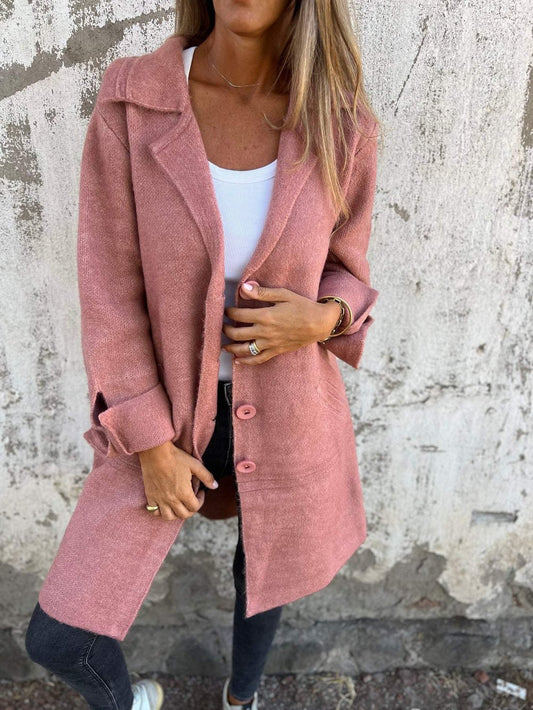 Casual Uldfrakke med Revers – Lang og Elegant