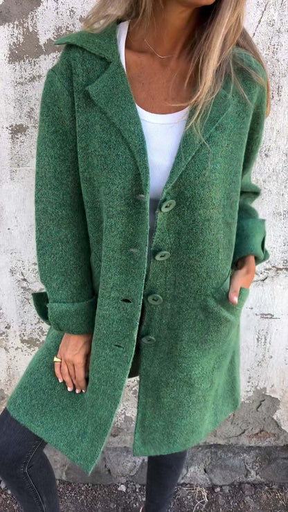 Casual Uldfrakke med Revers – Lang og Elegant
