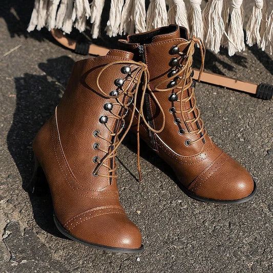 Viktorianske Mid-Heel Støvler med Snørebånd og Lynlås