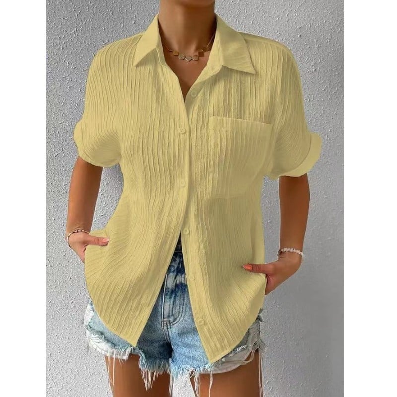 Blonde Casual Løs Skjorte med Rund Hals