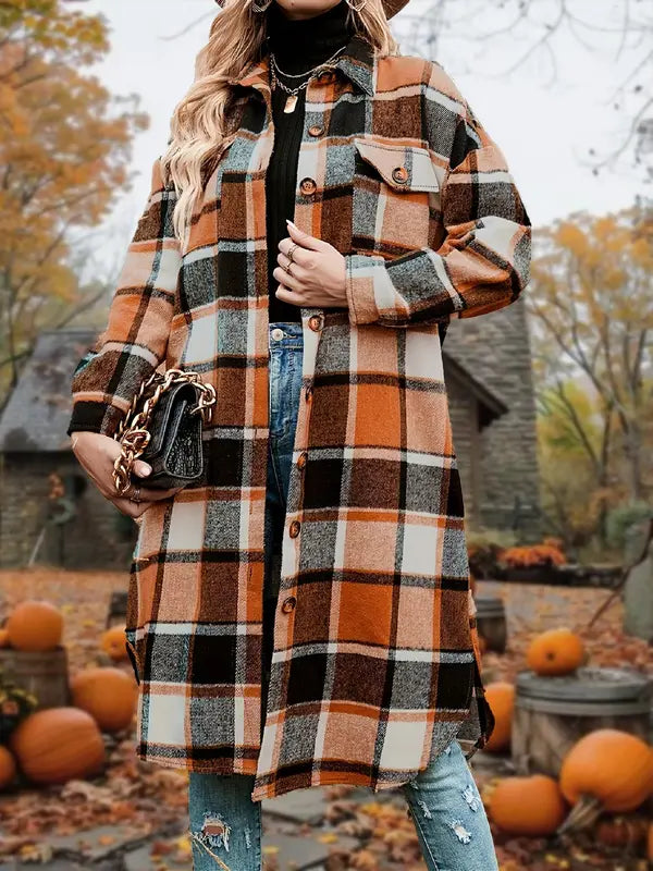 Women's Button-Front Warm Coat with Side Slits