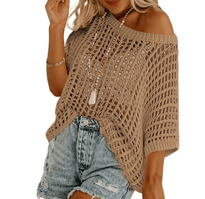 Sommertrøje til Kvinder – Scoop Neck med Hule Crochet-Detaljer