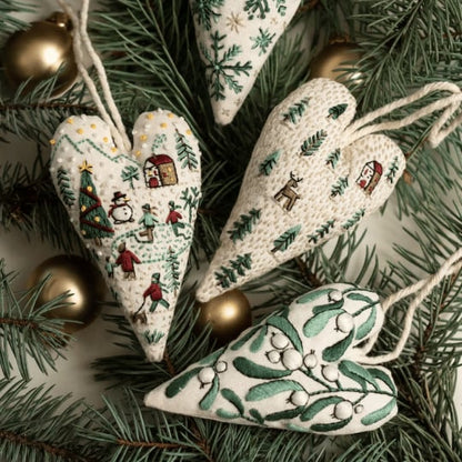 Hjerteformet Juleornament | DIY Broderikit