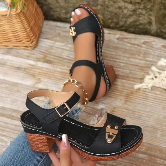 Ortopædiske Chunky Sandaler med Høj Hæl