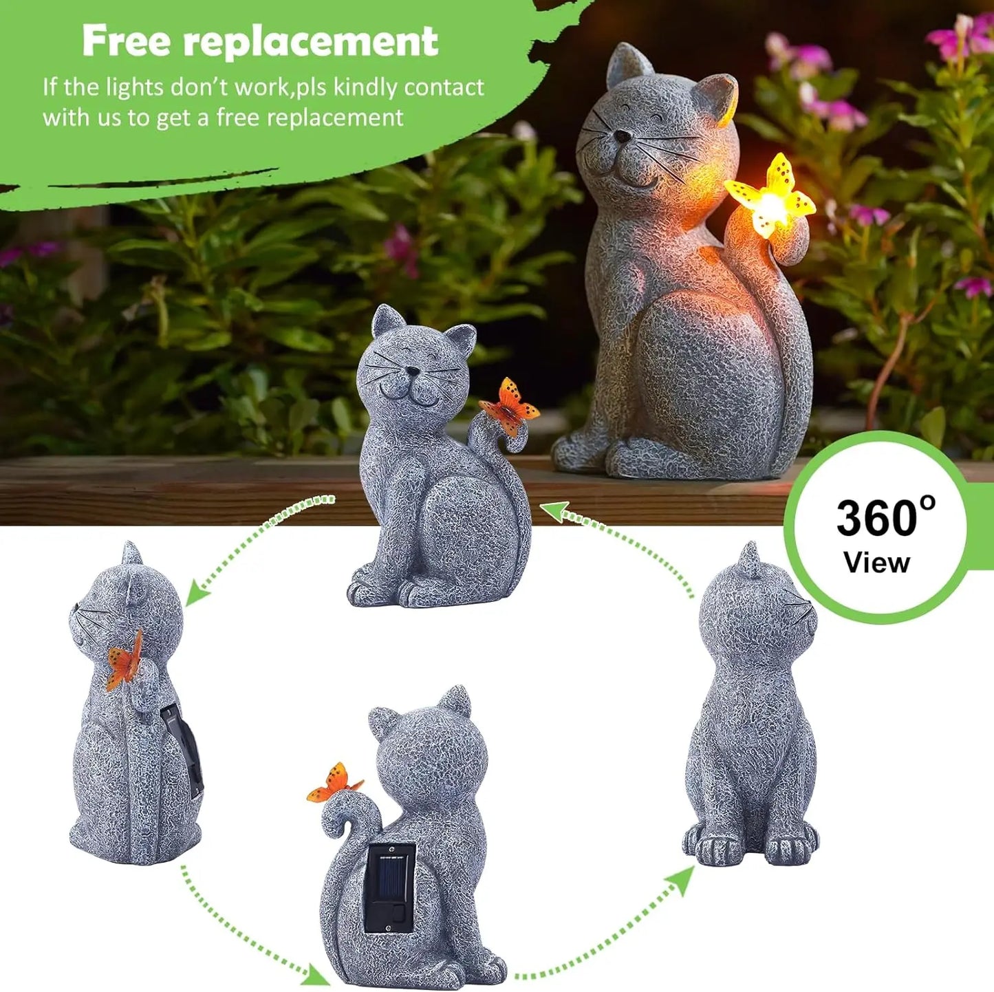 WhiskerGlow™ – Solcelle Kattefigur med Lys
