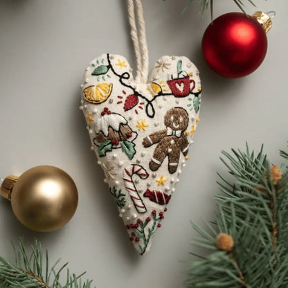 Hjerteformet Juleornament | DIY Broderikit