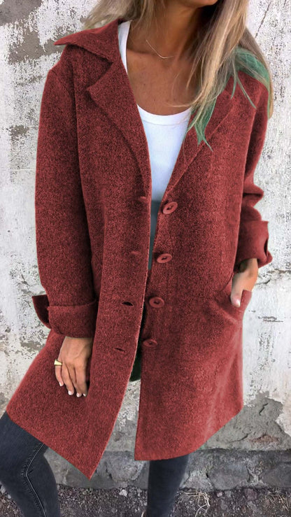 Casual Uldfrakke med Revers – Lang og Elegant