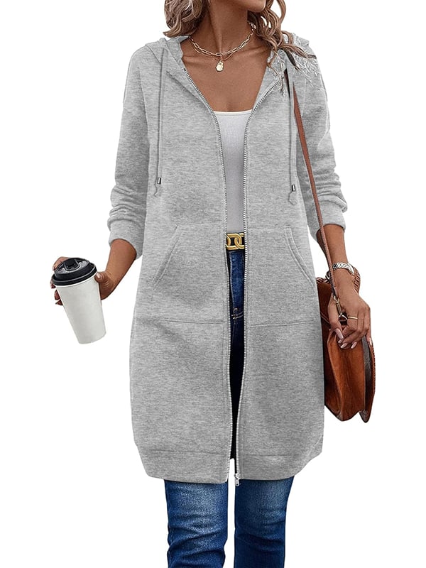 Lang Fleece Hoodie til Kvinder med Lynlås