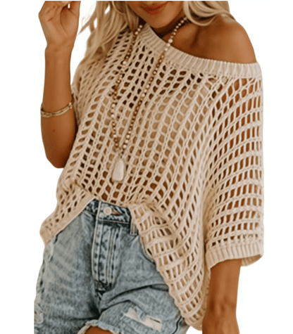 Sommertrøje til Kvinder – Scoop Neck med Hule Crochet-Detaljer