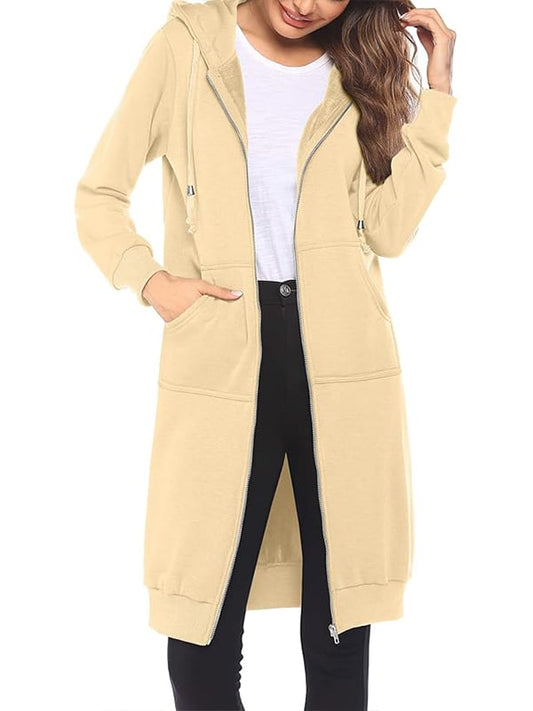 Lang Fleece Hoodie til Kvinder med Lynlås