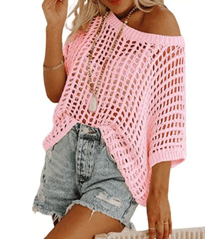 Sommertrøje til Kvinder – Scoop Neck med Hule Crochet-Detaljer