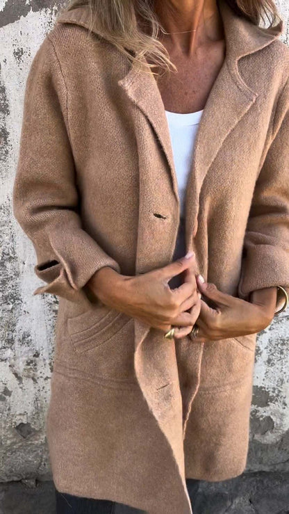 Casual Uldfrakke med Revers – Lang og Elegant