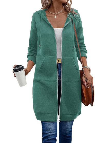 Lang Fleece Hoodie til Kvinder med Lynlås