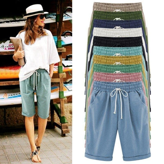 Elastiske Sommer Shorts i Bomuld & Hør