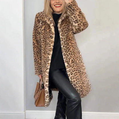 Midilang Leopardmønstret Damejakke – Vinterkollektion