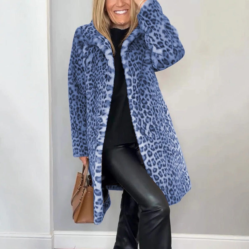 Midilang Leopardmønstret Damejakke – Vinterkollektion