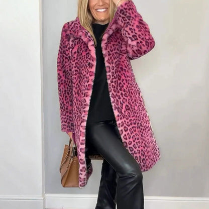 Midilang Leopardmønstret Damejakke – Vinterkollektion