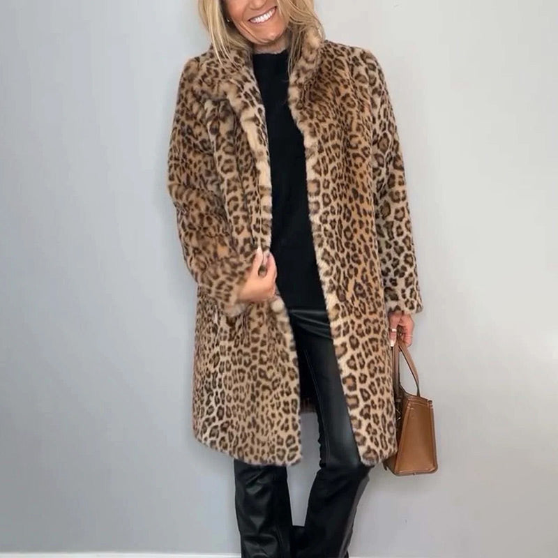 Midilang Leopardmønstret Damejakke – Vinterkollektion