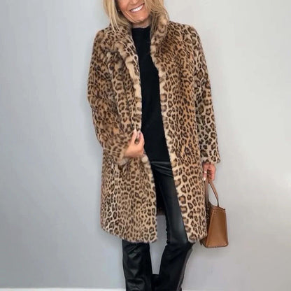 Midilang Leopardmønstret Damejakke – Vinterkollektion