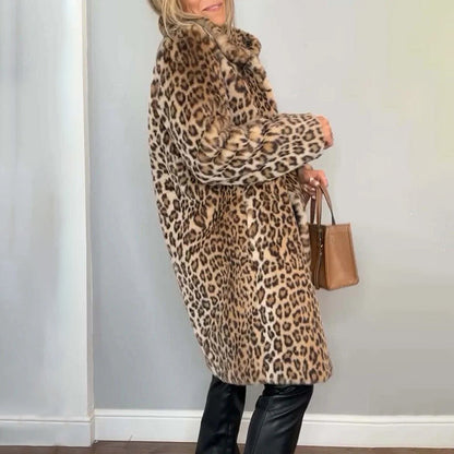 Midilang Leopardmønstret Damejakke – Vinterkollektion