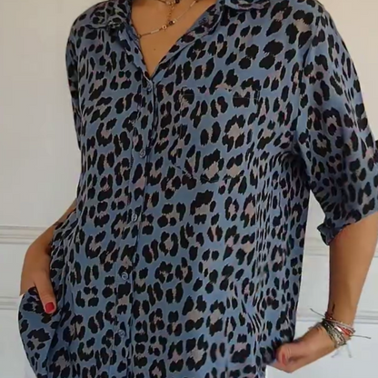 Stilfuld Skjorte med Leopardprint og Justerbar Ærme