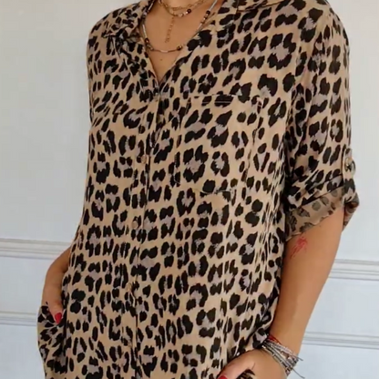 Stilfuld Skjorte med Leopardprint og Justerbar Ærme