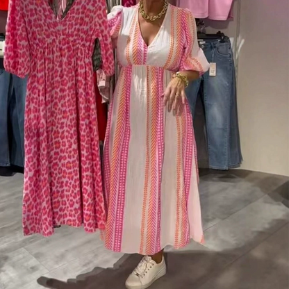Elegant Damekjole med V-udskæring og Print