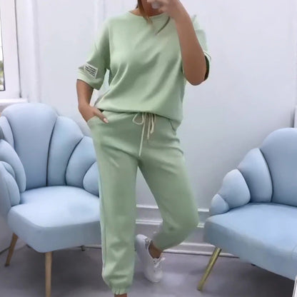 Dame Sæt – Casual Top & Bukser i Ensfarvet Design