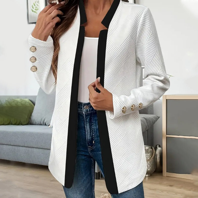 Damejakke – Stilfuld Color Blocking med Åben Front