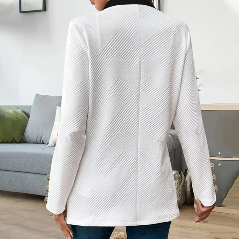 Damejakke – Stilfuld Color Blocking med Åben Front