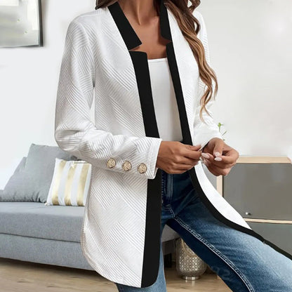 Damejakke – Stilfuld Color Blocking med Åben Front
